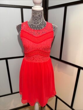 Xhilaration Bright Coral Lace Chiffon Mini Dress